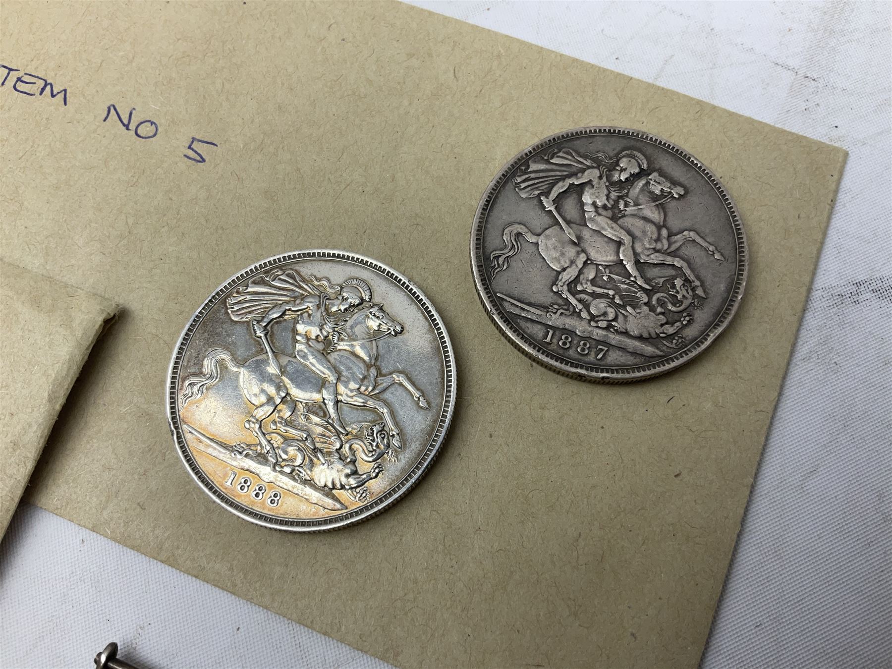 Mostly Great British coins including Queen Victoria 1887 and 1888 crowns, pre-decimal coinage, various five pound coins etc and a WWI War and Victory medal pair named to '16903 PTE. H. SCHOFIELD. 2-CO. OF LOND. Y.'