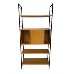 Mid-20th century Ladderax type wall unit, fitted with three shelves and cupboard with sliding doors
