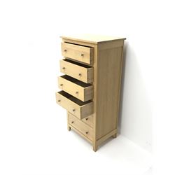Light oak pedestal chest, six drawers, stile supports  