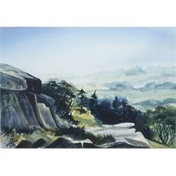 Ashley Jackson (Yorkshire 1940-): 'Where Turner Stood - Otley Chevin', watercolour signed, titled on accompanying certificate of authenticity 41cm x 55cm
Provenance: Purchased directly from the artist as part of his TV series 'A Brush with Ashley'