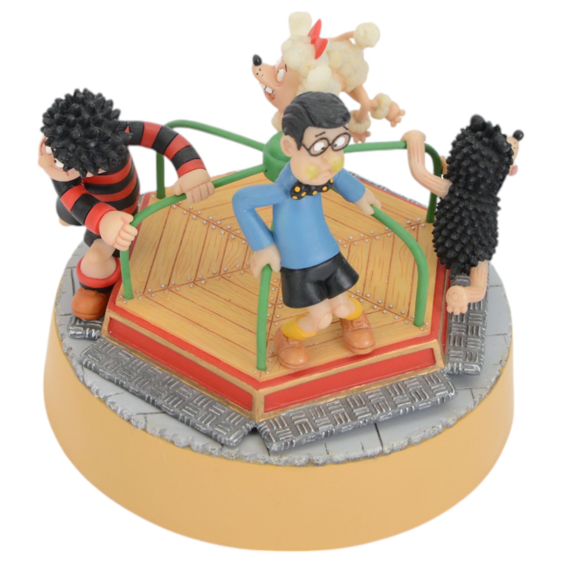 Four Robert Harrop Beano Dandy Collection figures, comprising The Roundabout Rascals BDMB1, The Beano Book Front Cover 1965 BDFC04, The Swining Scoundrels Musical Box BDM2 and Desperate Dan Gone Fishing BDS14, all limited First Edition with original boxes 