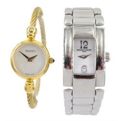 Gucci ladies quartz wristwatch, No. 2700 and a Frederique Constant stainless steel ladies wristwatch
