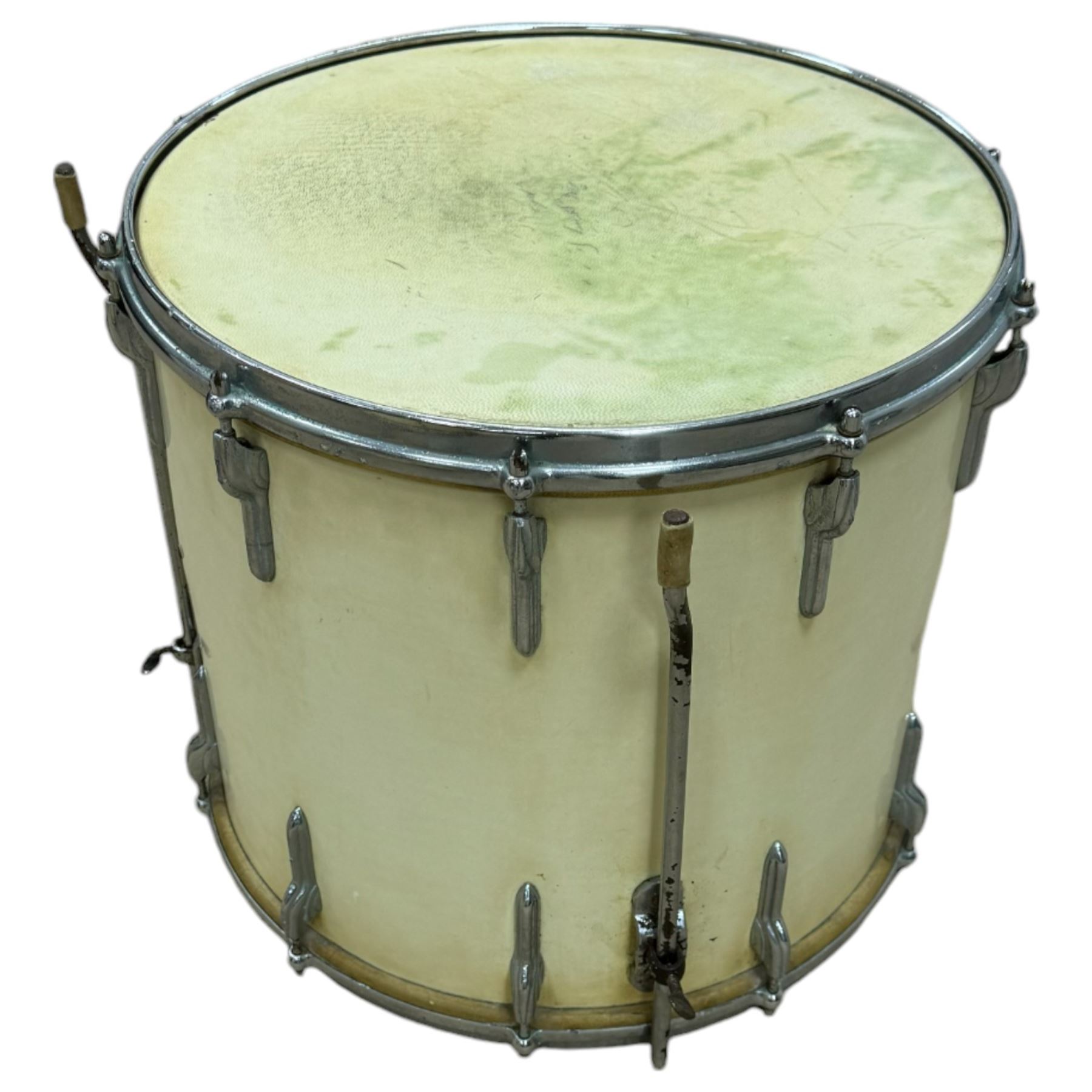 1950s Premier drum kit, owned by Ken Golder the original drummer in the John Barry Seven, comprising bass drum, floor tom, mounted tom, two bongos, Zildjian high hats and ride cymbal, Superzyn crash cymbal and stands, with some original receipts for the kit addressed to Mr Golder


