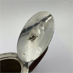 George III silver bachelors teapot, of oval form with wooden scroll handle and finial, the body chased with armorial crest and ribbon swag and foliate detail, hallmarked Samuel Godbehere & Edward Wigan, London 1793, including handle H9cm
