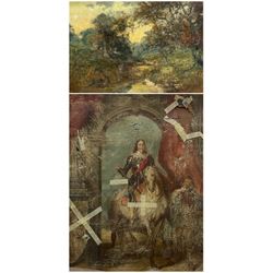 English School (18th/19th century): Portrait of Charles I mounted, oil on canvas unsigned 74cm x 60cm; Hamilton James Glass (1820-1885): River scene, oil on canvas signed 40cm x 60cm (both unframed) (2)