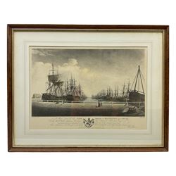 After Francis Jukes (British 1745-1812) and Robert Thew (British 1758-1802): 'New Dock at Kingston-upon-Hull', 20th century colour print after an 18th century aquatint