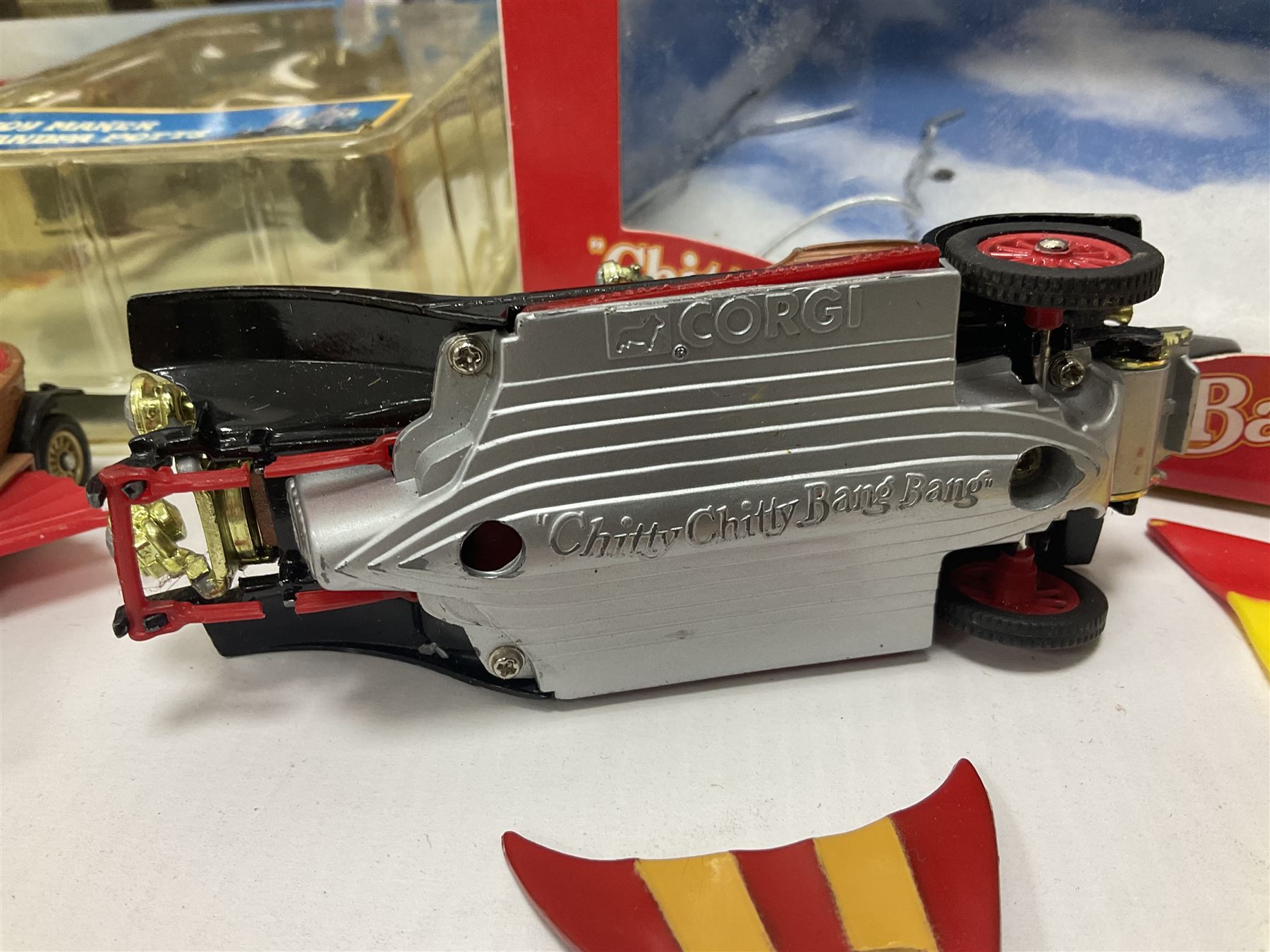Collection of Chitty Chitty Bang Bang figures and model cars both loose and boxed, to include ‘Truly Scrumptious and Jeremy’ blister pack signed by Adrian Hall