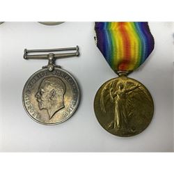 WWI pair of medals comprising British War Medal and Victory Medal awarded to 380807 Pte. W. Hayles Hamps. R.; Imperial Service Medal awarded to William Hayles; cased and boxed; WWII 1939-1945 War Medal and Defence Medal in issue box with slip; 1930s hallmarked silver football presentation fob etc