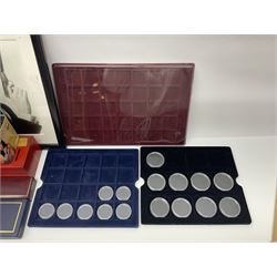 Pierce Brosnan framed picture, James Bond books, Corgi Tomorrow Never Dies BMW 750i model, small number of stamps, empty coin displays and other miscellaneous items