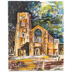 Brian Edwards (British 1944-): 'Fountains Abbey 2', acrylic on canvas signed, titled and dated 2018 verso 50.5cm x 40.5cm (unframed)
Notes: Dr Brian Edwards is Emeritus Professor of Architecture at ECA Edinburgh University. He is the author of the book ‘Understanding Architecture through Drawing’, has exhibited at the Edinburgh Festival, the RSA and architecture section of the RA Summer Exhibition. As a retired architect, his paintings explore the interface between art and architecture
