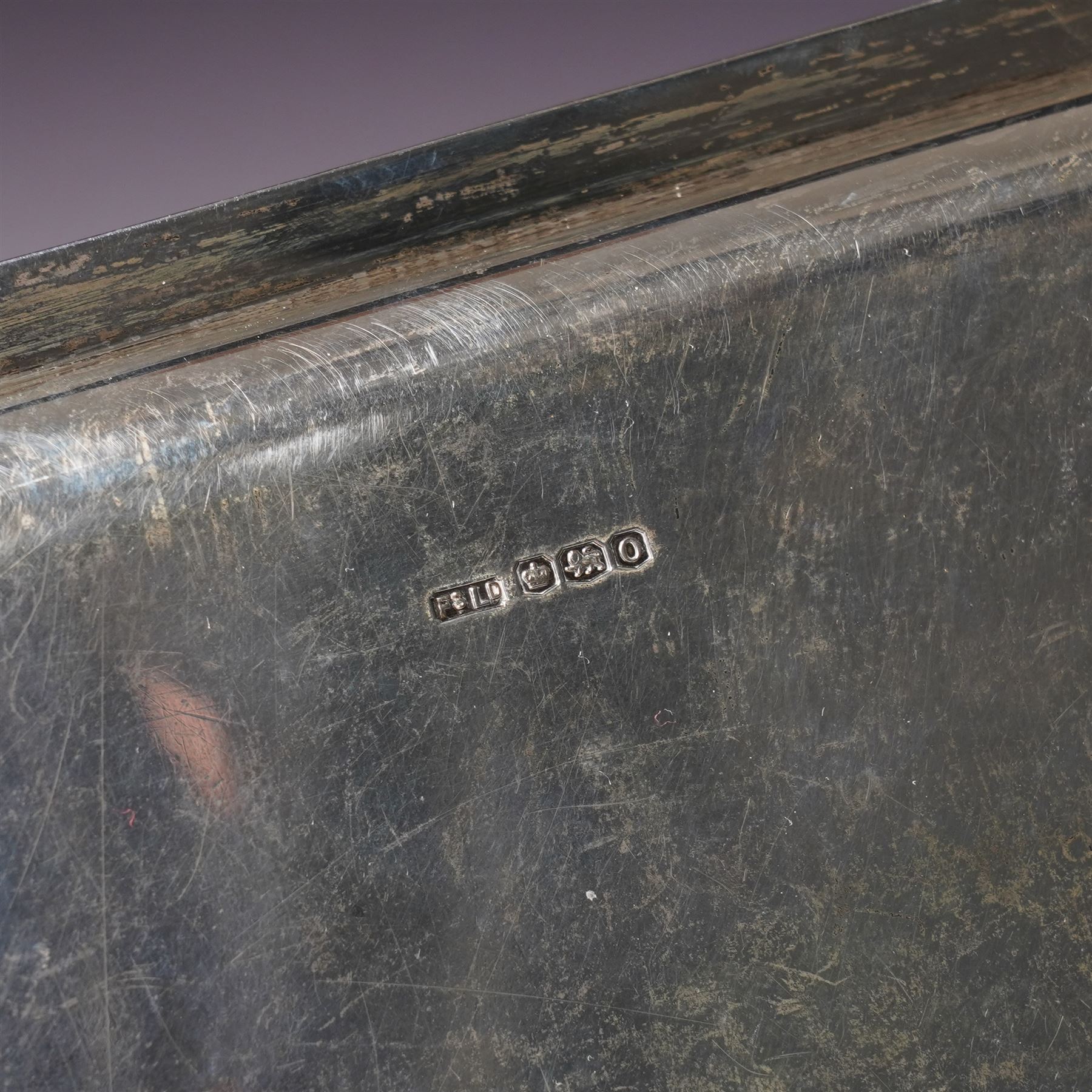 Square silver tray with raised border 20cm square Sheffield 1931 Maker Finnigans Ltd