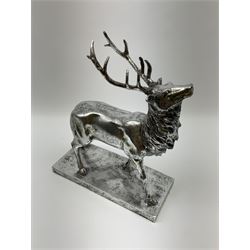 Composite silvered model of a stag, on rectangular base, H38cm