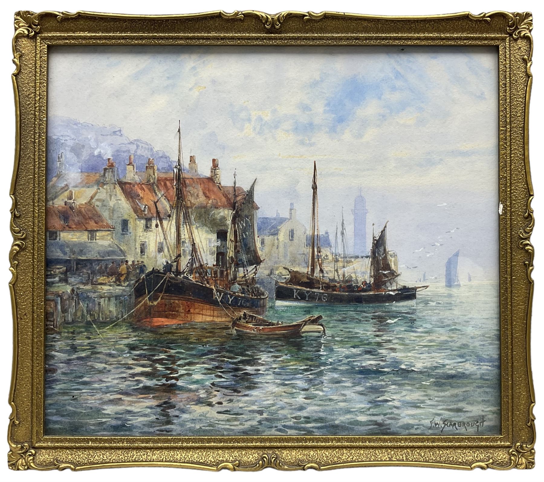 Frank (Frederick) William Scarborough (British 1860-1939): Kirkcaldy Boats - Scottish Coast, watercolour signed 27cm x 31cm