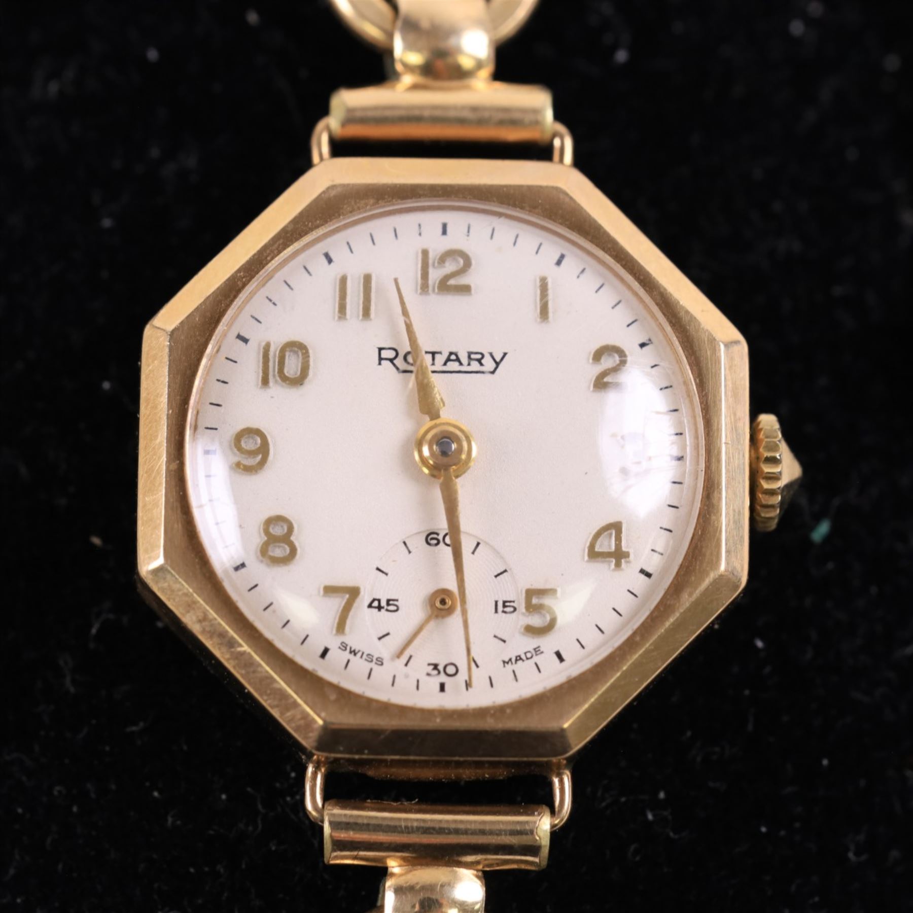 9ct gold cased ladies Rotary wristwatch, on gilt strap, boxed