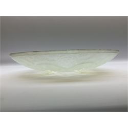 Early 20th century French opalescent shallow glass dish, with moulded floral decoration, D31.5cm