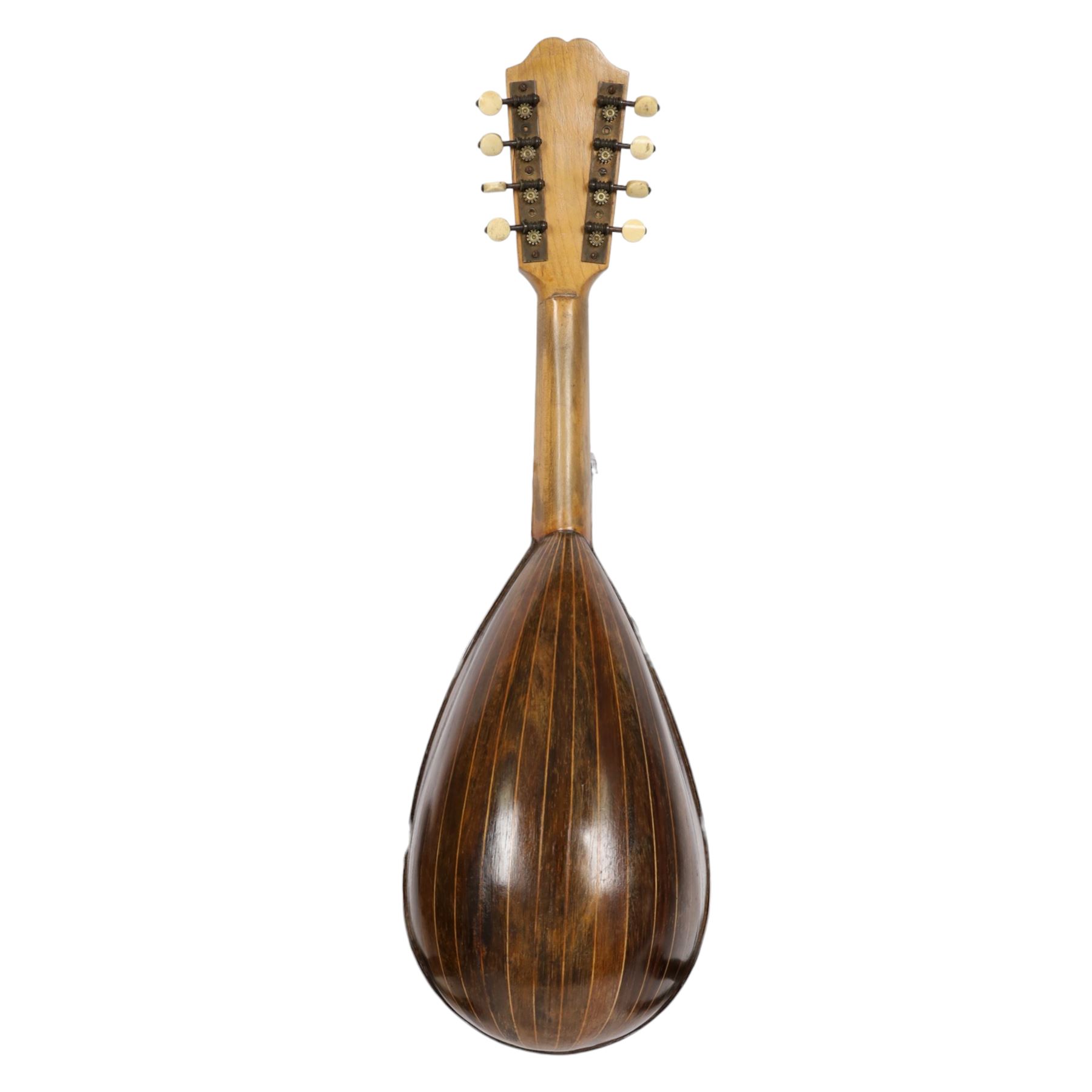 Early 20th century Italian bowl back mandolin, with bone tuners and faux tortoiseshell tailpiece, in hard carry case