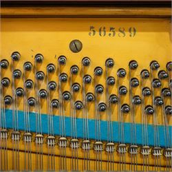 Claud Bechstein- German model IV overstrung upright piano in a mahogany Arts & Crafts designed case by Walter Cave, Serial number 56589 (1900-01), with a lattice music desk and silk backed open fretwork, square key fall with makers name and crafted brass hinges, two candle sconces on tapered square supports, makers name and model number cast into the frame, with an underdamper action, una-corda and sustain pedals, recently re-strung with new tuning pins, responsive action and damping, in very good playing condition, with 85 ivory and ebony keys A0-A7, tuning A=440. Including a period duet stool with a velvet-padded top.
Walter Cave was a leading architect, interior designer, and furniture maker during the Arts & Crafts period, a similar piano to this was owned and played by George Bernard Shaw and is on exhibition at the National Trust property, Shaw's Corner (Hertfordshire).

This item has been registered for sale under section 10 of the APHA Ivory Act, Reference 8P3C9UKA
