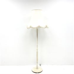 Vintage white painted standard lamp (H147cm) with shade