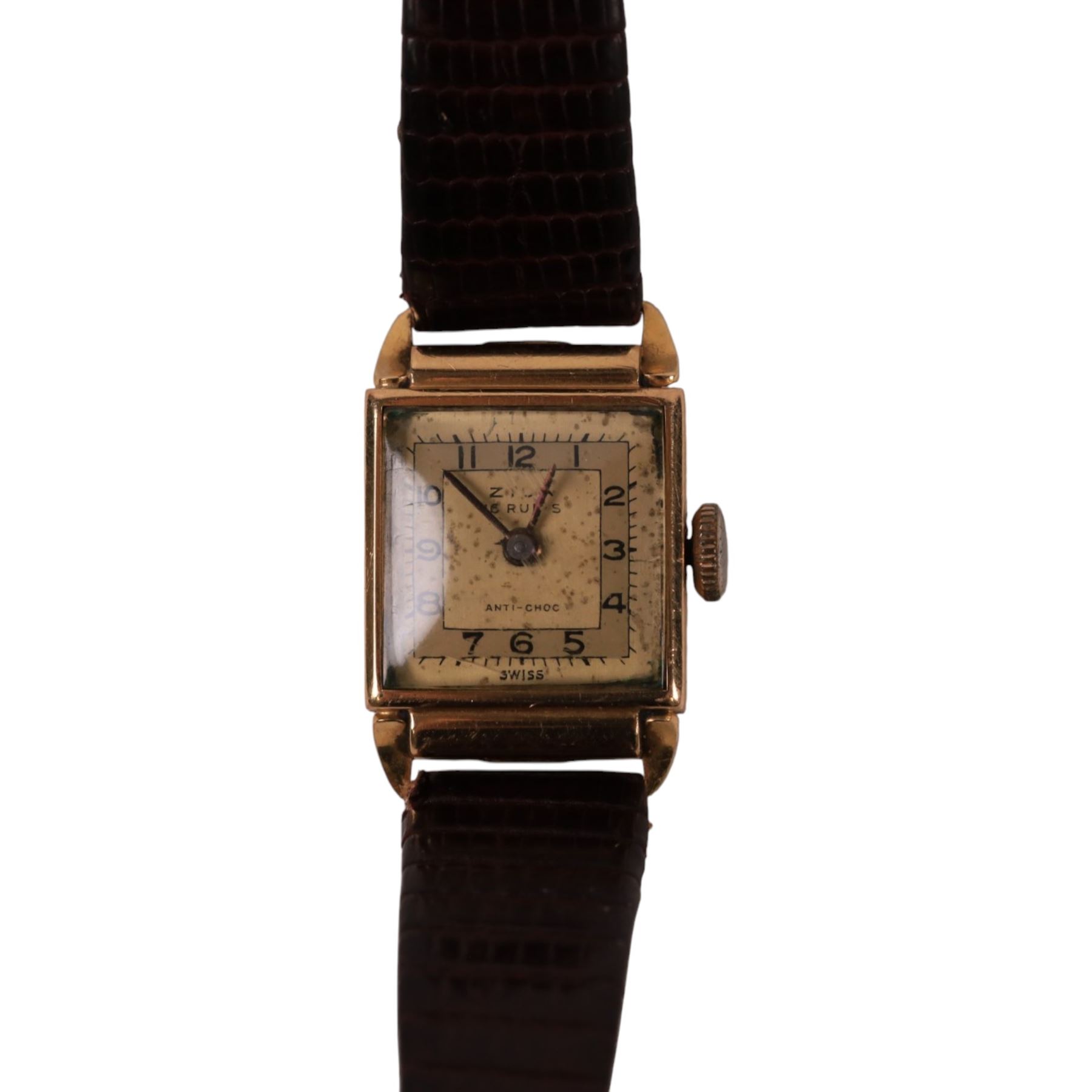 Zila 18ct gold ladies manual wind wristwatch, Helvetia hallmark, on leather strap