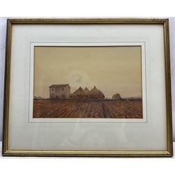 William Lyons Wilson (Yorkshire 1892-1981): Hayricks, watercolour signed and indistinctly dated 23cm x 34cm