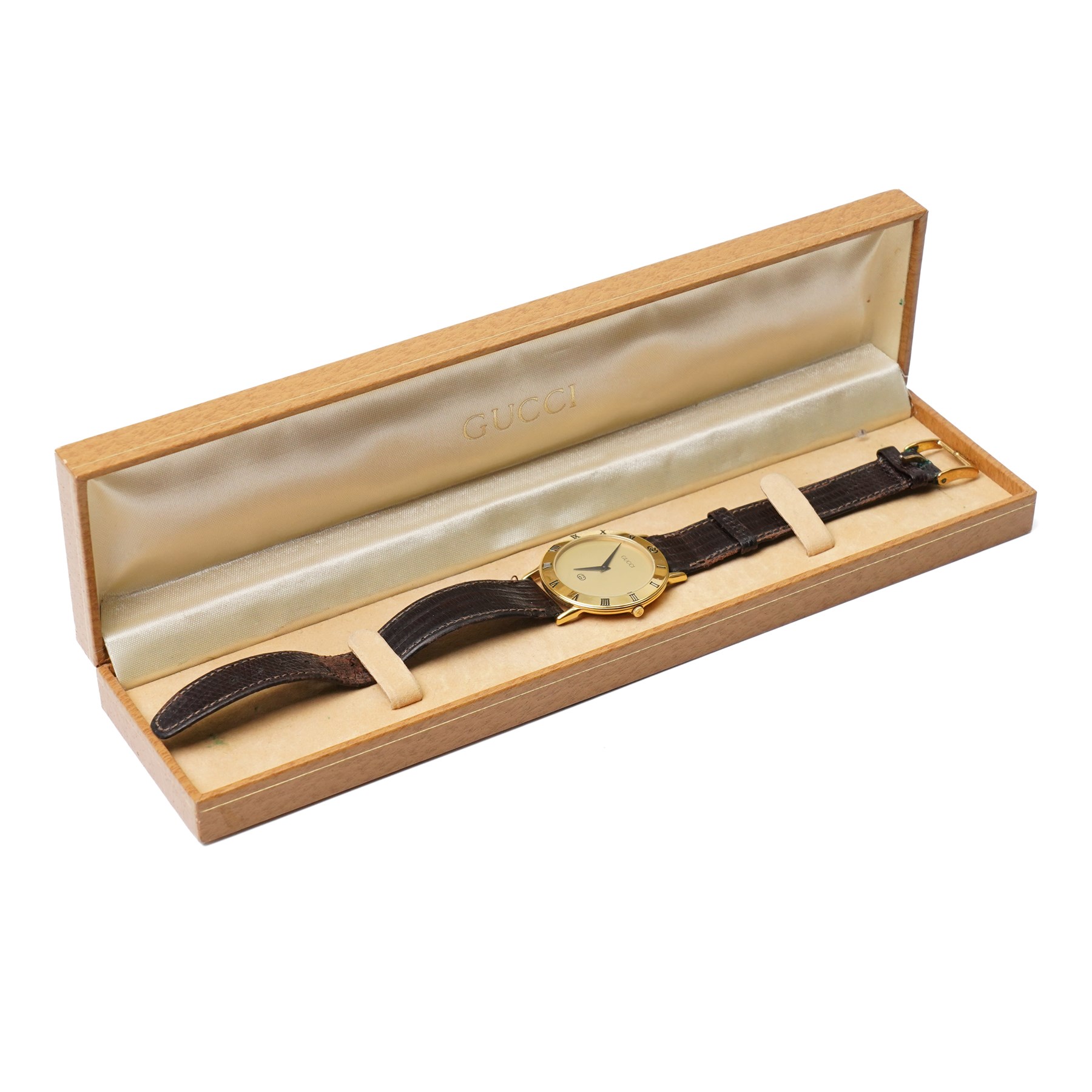 Gucci gold-plated wristwatch, Ref. 3000M, boxed