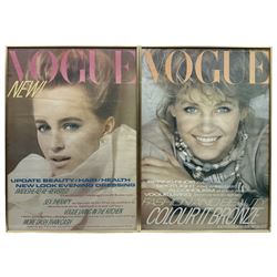 Vintage British Vogue Magazine Cover Posters from Feb, April & August 1981, June 1982, March & June 1983, with cover shots of Lisa Ryall, Susan Hess, Lady Diana Spencer, Jerri Narr, Nancy DeWeir and Beth Rupert,  67cm x 48cm (6)