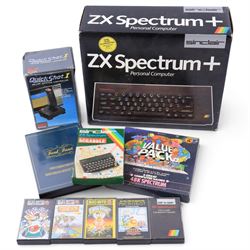 Sinclair ZX Spectrum + personal computer with Spectravideo joystick and games including Po...