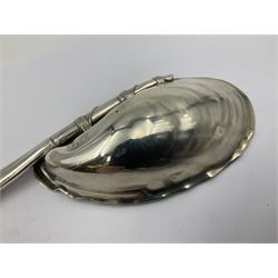 Mid/late 19th century Gorham silver serving spoon, circa 1863-1890, the bowl modelled as an oyster shell with silver gilt interior, affixed to the bamboo handle with silver twine, the bowl with marks for Gorham and impressed Sterling 330, L26.5cm
