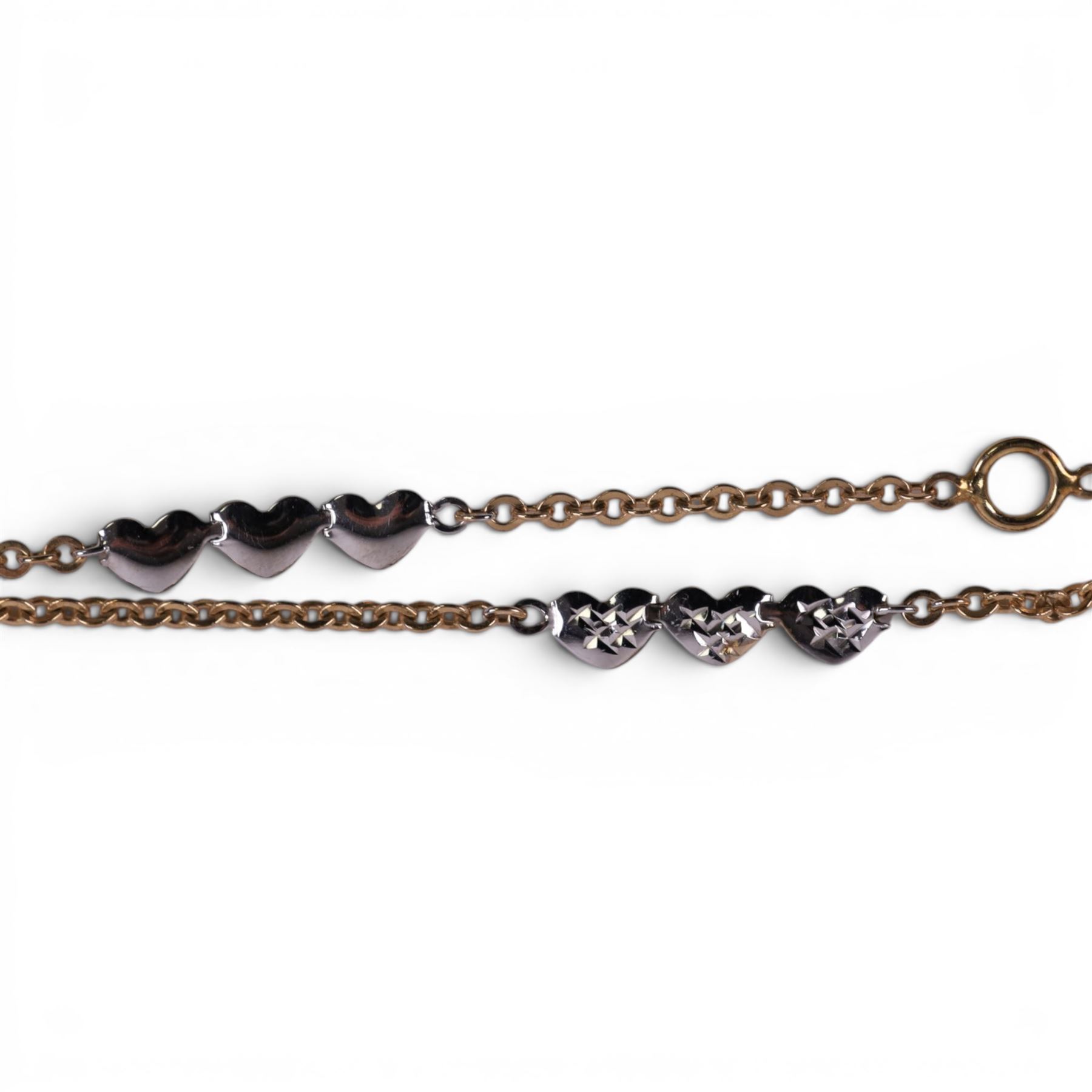 9ct white and yellow gold heart bracelet, hallmarked