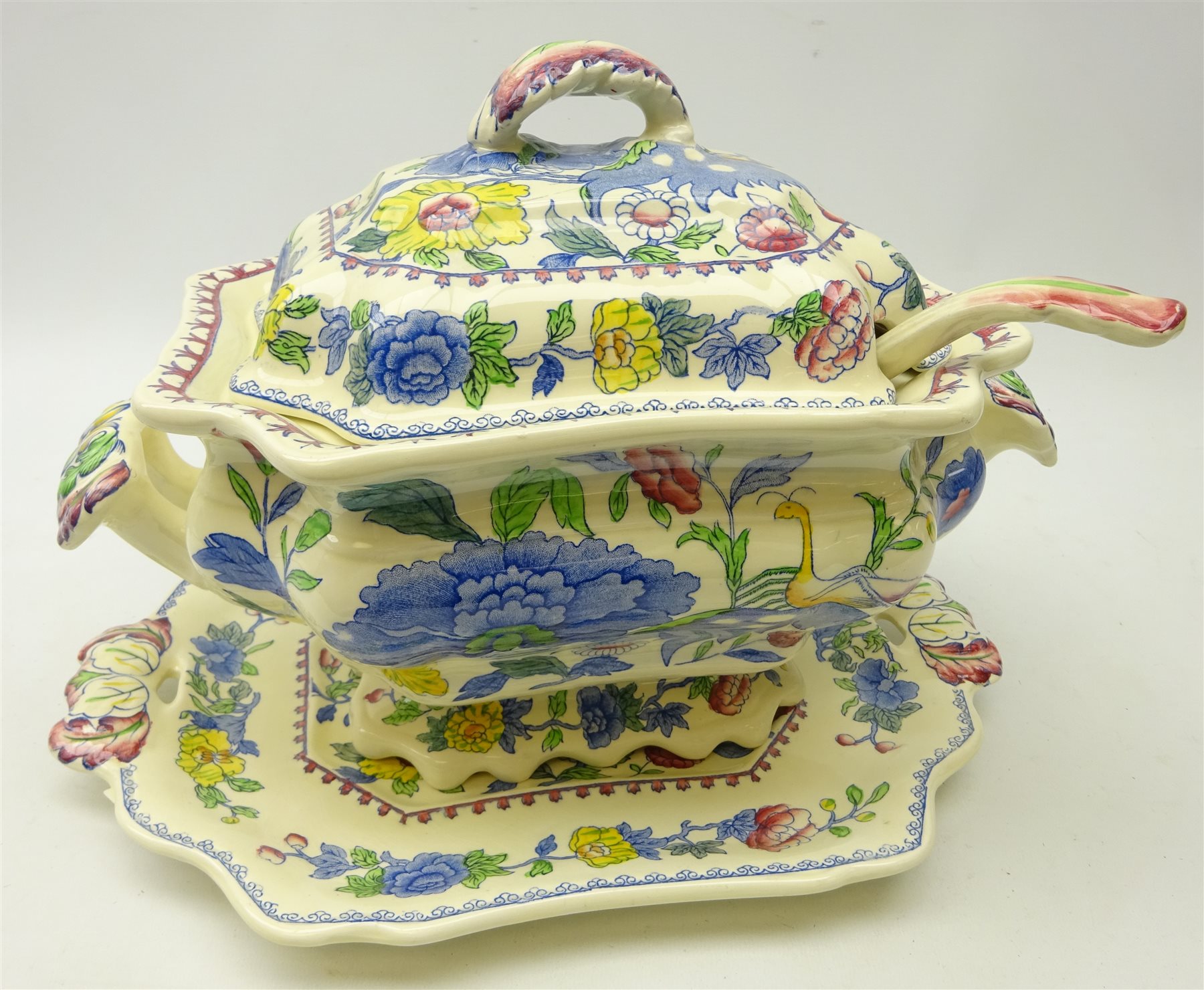 Large Masons Ironstone 'Regency' pattern tureen and cover, on stand
