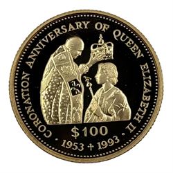 Queen Elizabeth II Tuvalu 1993 one hundred dollars gold coin