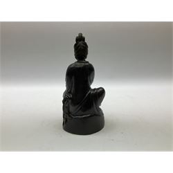 Carved hardwood Chinese figure, modelled as a seated buddha, H27.5cm 