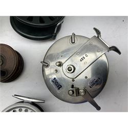 Fishing tackle, including 'The Gnat' fly reel, Alvey 4 1/2 inch reel, Paramount 4 1/2 inch reel, other fishing reels, various fishing flies and other similar items in a carry bag 