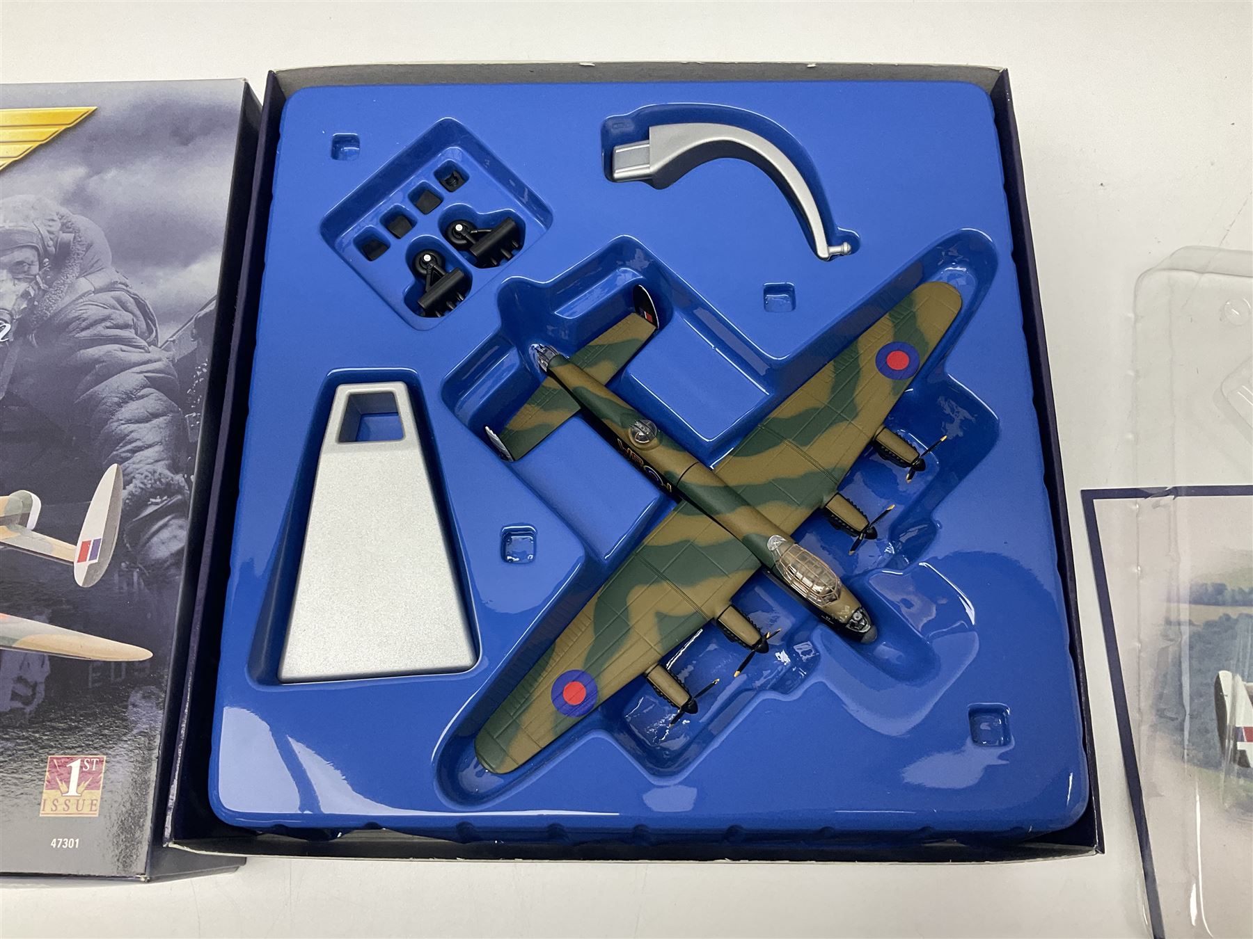 Corgi - Limited Edition Aviation Archive AA32602 1:72 scale Battle of Britain Memorial Flight boxed set, comprising Avro Lancaster EE176 'Mickey the Moocher', Spitfire MkIIa-P7350 and Hawker Hurricane LF363; boxed with certificate 1419/5600; together with Corgi Aviation Archive Battle of Britain No.47301 1:144 scale Avro Lancaster; 1st Issue in box (2)