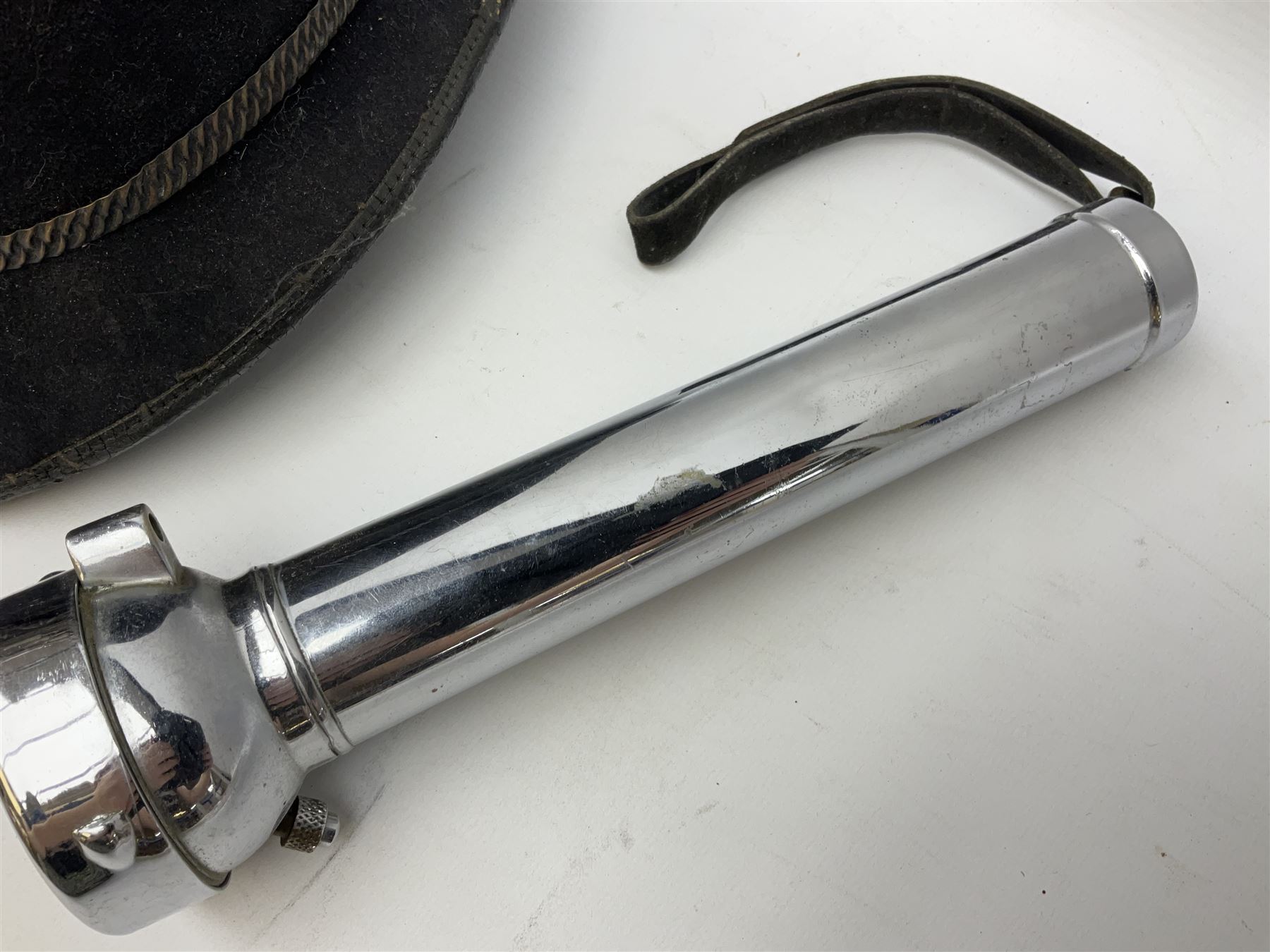 Hull City Police - Christy's London helmet with king's crown plate and an Oldham & Son Ltd Denton Manchester Type T.D.I.A. chromium cased safety torch (2)  