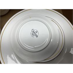 Crownford Queen's China Elegance pattern part tea and dinner service, to include Dinner plates, eight soup bowls, four tea cups etc 