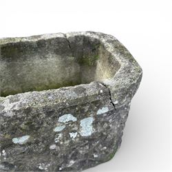 Two cast stone planters / troughs with lion emblems