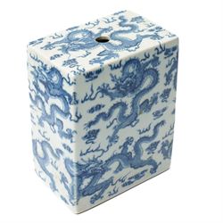 Manner of Liu Yuchen (Chinese 1904-1969) of the Zhushan Eight Friends circle: Mantis, painted plaque 22.5cm x 14cm; together with a figure of Guan Yin, H22cm and a vessel with printed dragon decoration, H18cm (3)