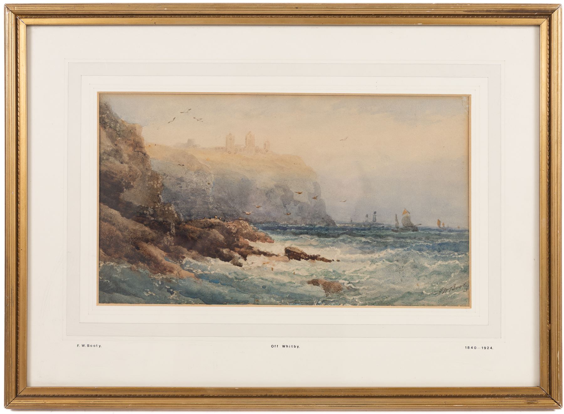 Frederick William Booty (British 1840-1924): 'Off Whitby', watercolour signed, titled on the mount 17cm x 30cm