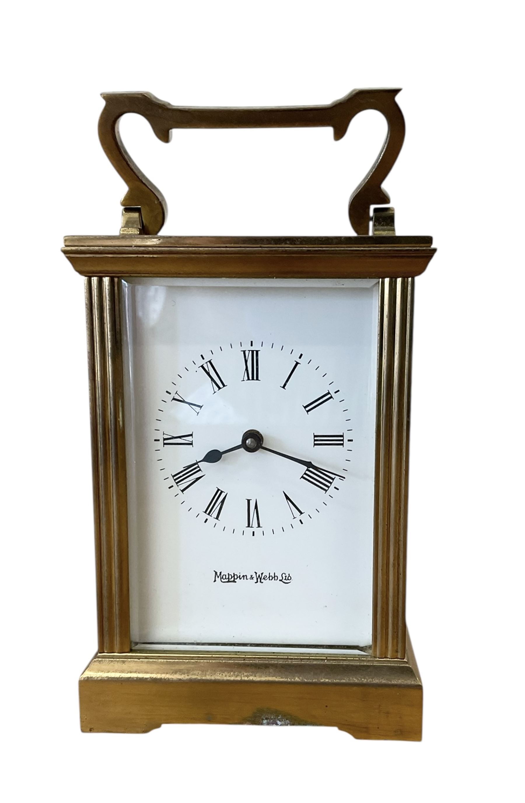 Mappin & Webb-20th century timepiece carriage clock with a lever platform escapement. With key.