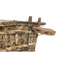 19th century Indian elephant 'Howdah' saddle, hardwood and iron bound 