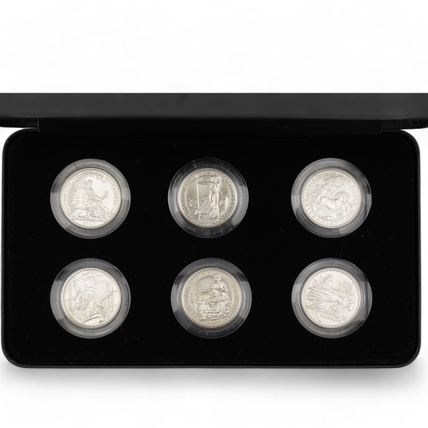 The Royal Mint United Kingdom 2007 Britannia 20th Anniversary silver proof one pound collection, cased with certificate