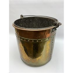 Large 19th century brass and copper bucket, with rivets, swing handle and removable zinc liner, not including handle H37.5cm D38.5cm