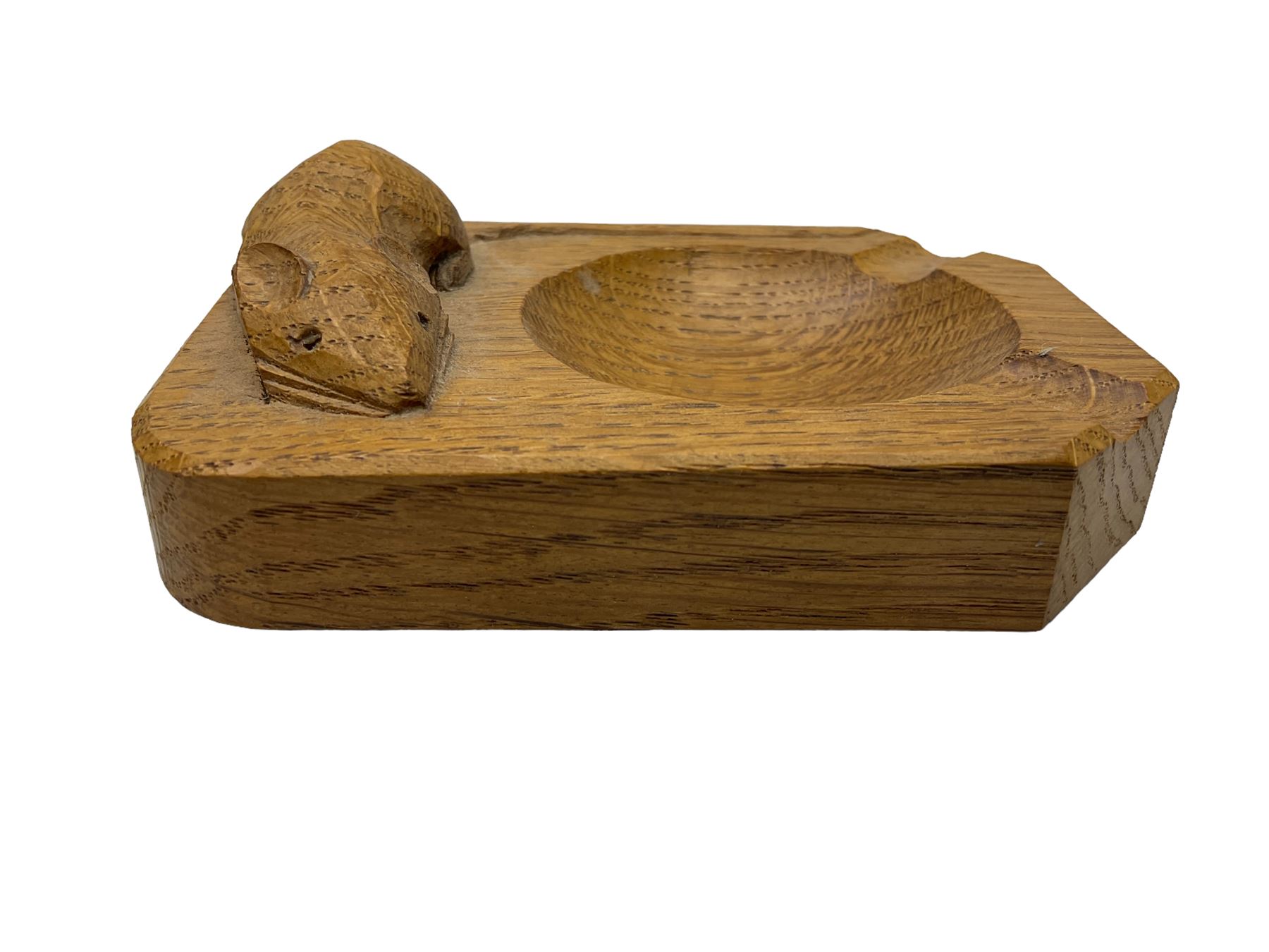 Mouseman - oak ashtray, canted rectangular form with carved mouse signature, by the workshop of Robert Thompson, Kilburn, L10cm