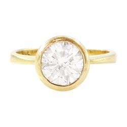 18ct gold diamond ring, bezel single round brilliant cut diamond of approx 1.65 carat, stamped