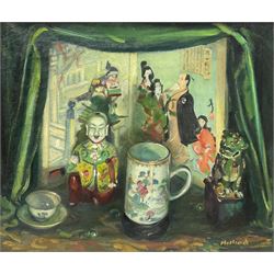 George Herbert Buckingham Holland (British 1901-1987): 'Chinese Theatre' still life, oil on canvas signed 51cm x 61cm