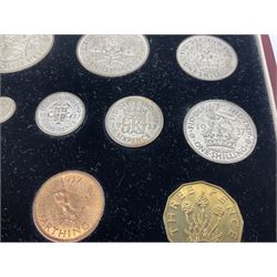 King George VI 1937 specimen coin set, fifteen coins from farthing to crown including Maundy money, in the original case