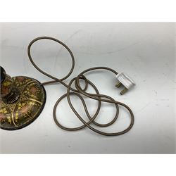  Kashmiri papier mache table lamp, open spiral twist column decorated with flowers, on a turned base,  H43cm