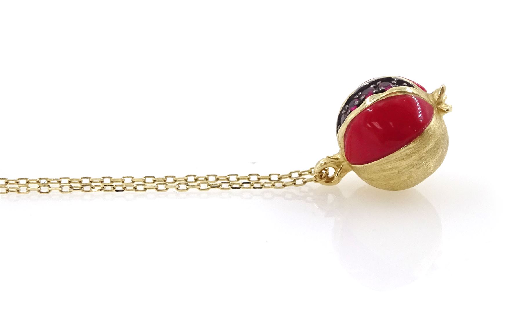 Pamela Love 14ct gold ruby and recycled coral mini Hera pomegranate pendant necklace