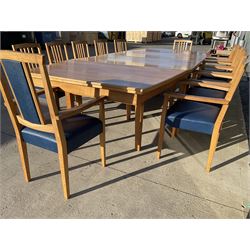 Light oak bespoke boardroom table, concave form, four sectional top on square discreet legs (12' x 5'), with twelve armchairs including 'Chairmans' chair